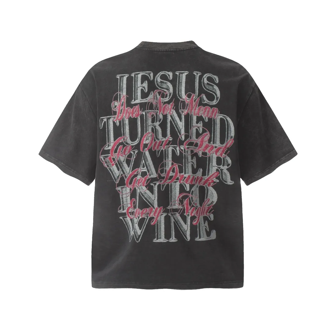 VT9231 Black P140💰 White P130💰 Saint Michael lip print vintage vintage washed distressed short sleeves small neckline design white ink digital direct printing high street retro heavy distressed washed vintage short sleeves Size: S M L XL